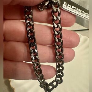 Express Men’s Gunmetal Curb Chain Bracelet • Logo Toggle • 8.25” • NWT